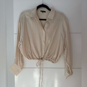 Women's Cream Button-Up Drawstring Top
